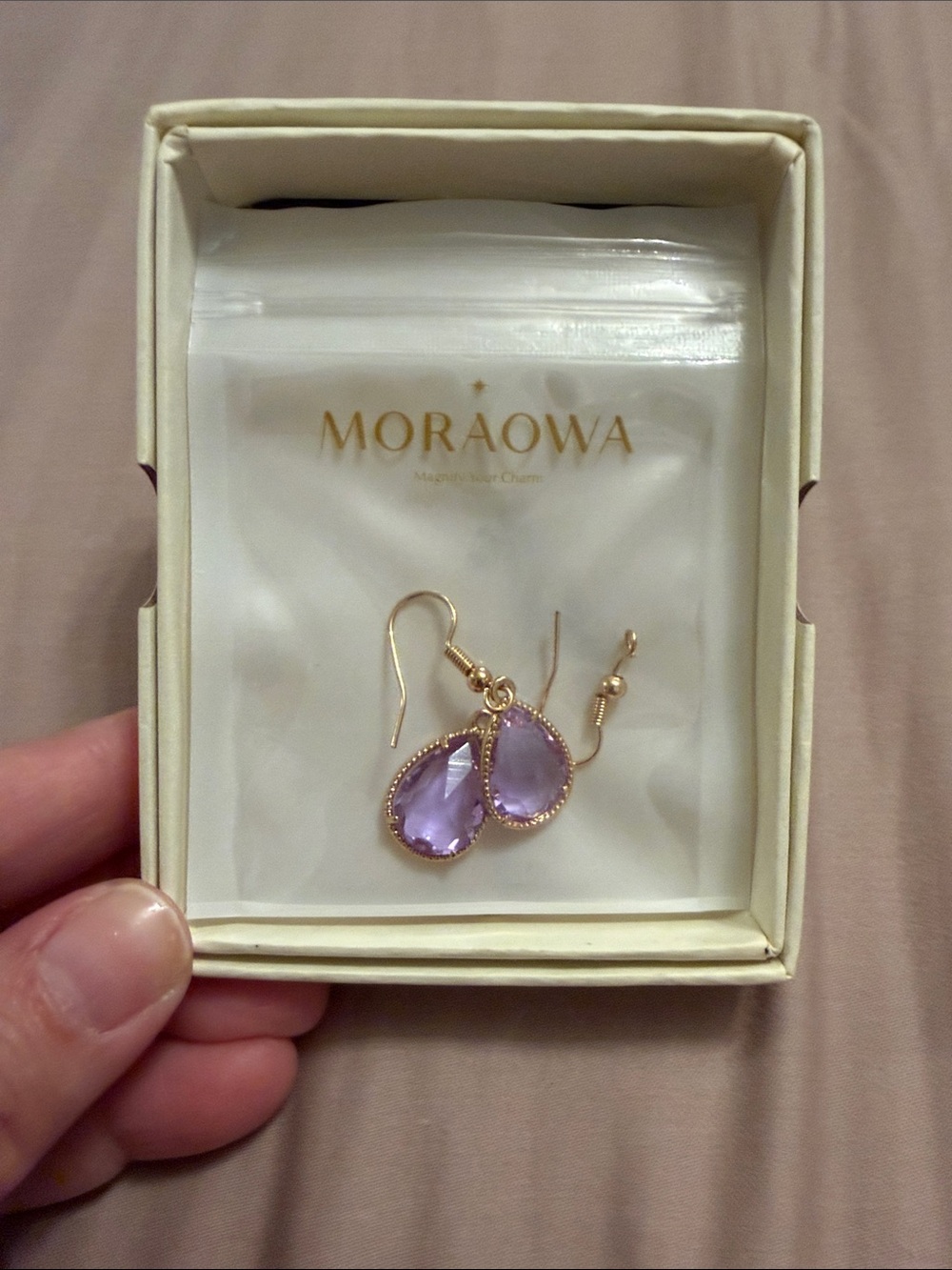 Moraowa Gold-Tone Lavender Teardrop Dangle Earrings